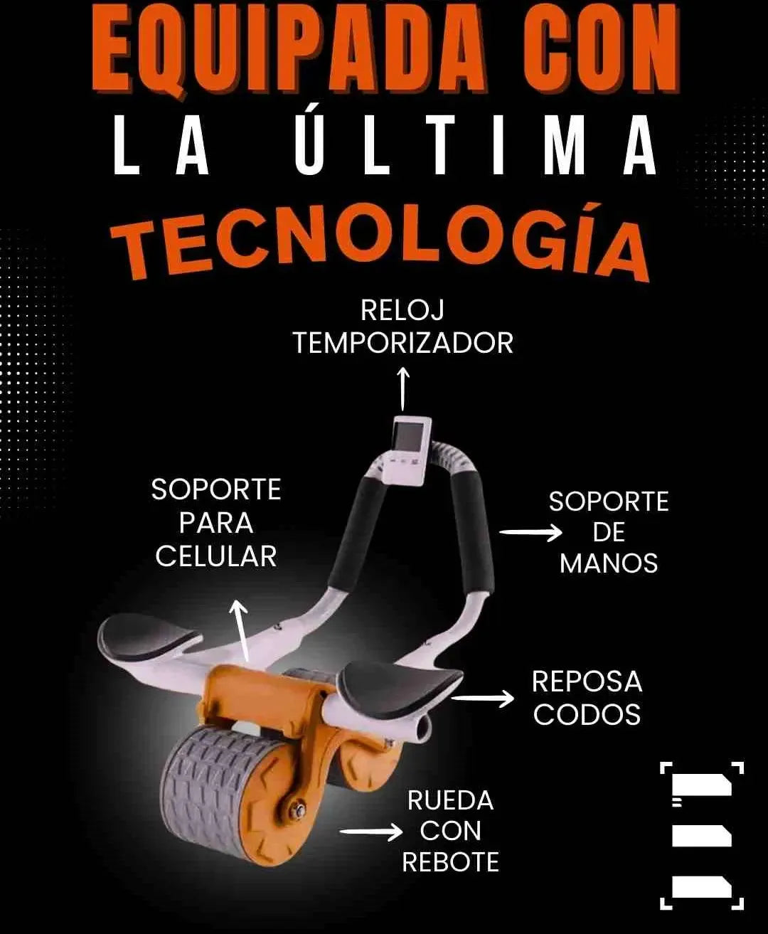 Tonific® Rueda abdominal ➕ Cronómetro ➕ Soporte para celular ➕ Almohadilla para rodillas ➕ Guia Gratis🎁-50% OFF
